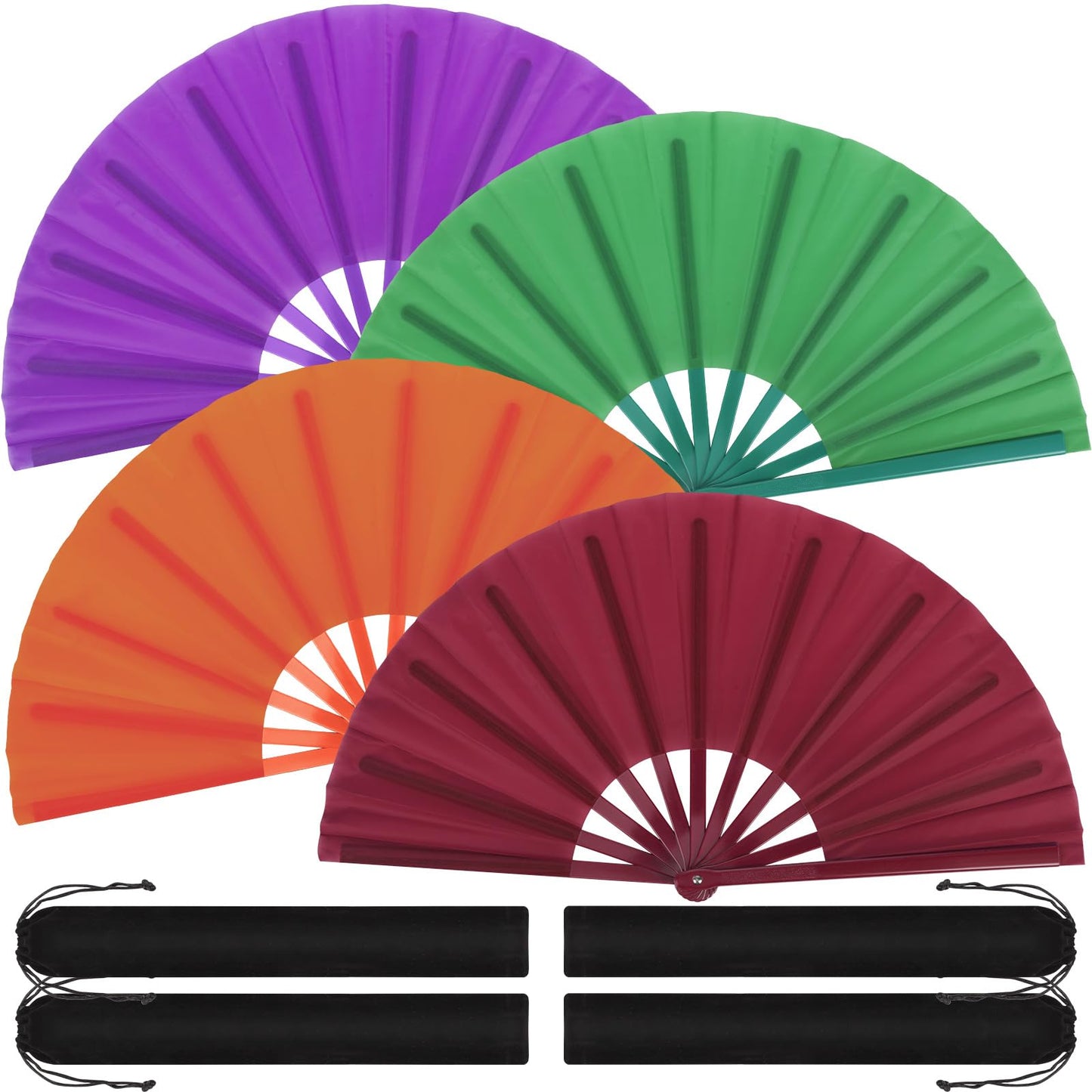 Blulu 4 Pcs Large Folding Fans for Line Dancing Big Silk Hand Clapping Popping Fans Bulk for Dancing Boots on The Ground Festival Party Decoration(Classic Style,Blue, Rose Red, Green, Red,13 Inch)
