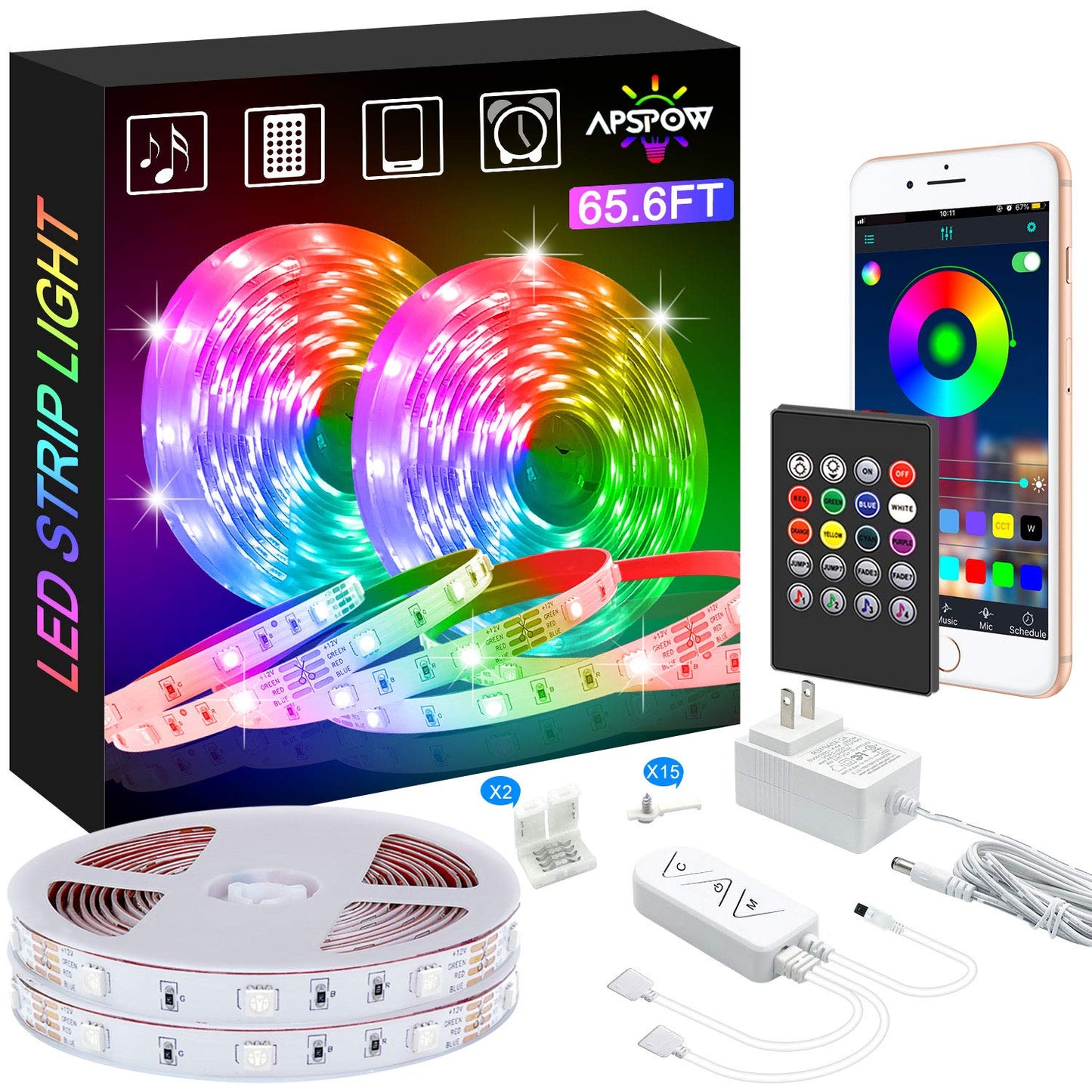 LED Strip Lights 100ft, Bluetooth and APP Control, Multicolor RGB Light Strips, Music Sync Color Changing for Bedroom Indoor