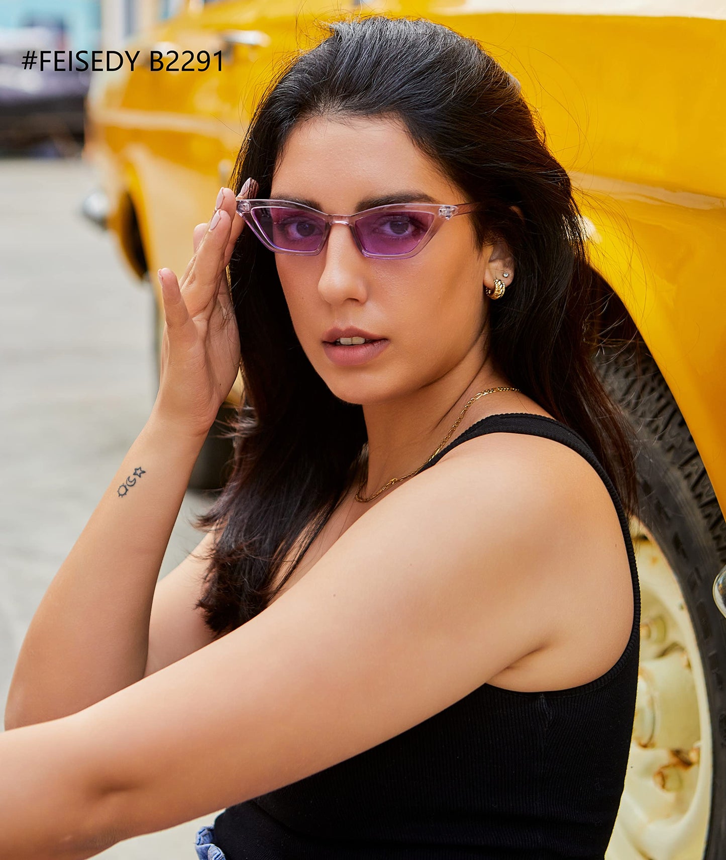 Small Cat Eye Sunglasses Vintage Square Shade Women Eyewear B2291