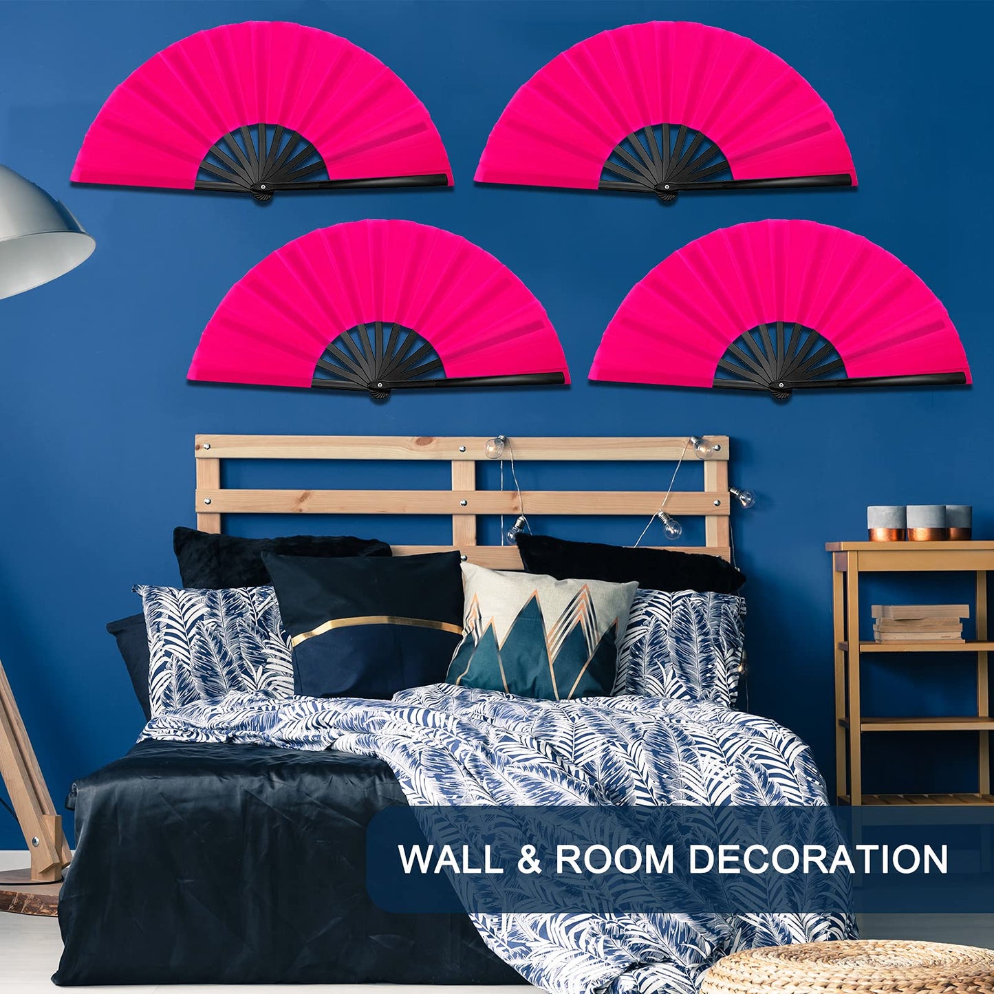 Blulu 4 Pcs Large Folding Fans for Line Dancing Big Silk Hand Clapping Popping Fans Bulk for Dancing Boots on The Ground Festival Party Decoration(Classic Style,Blue, Rose Red, Green, Red,13 Inch)