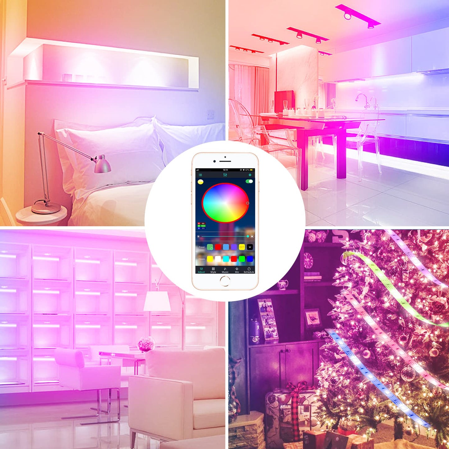 LED Strip Lights 100ft, Bluetooth and APP Control, Multicolor RGB Light Strips, Music Sync Color Changing for Bedroom Indoor