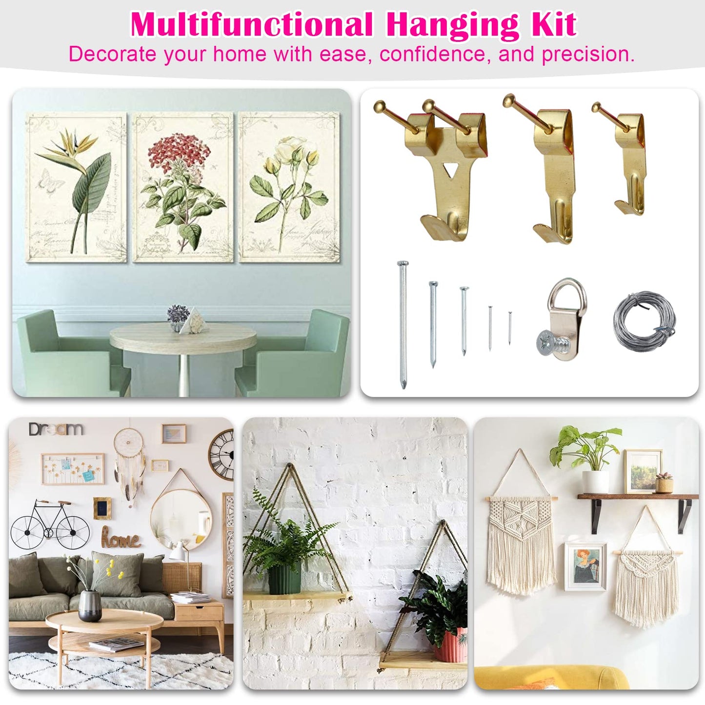 1002pcs Hardware Nails Assortment Kit, Nails for Hanging Pictures, Small Wall Nails for Hanging, Finishing Nails, Common Wood Nails, Mini 8oz Claw Hammer and Nails Set with Magnetic Wristband