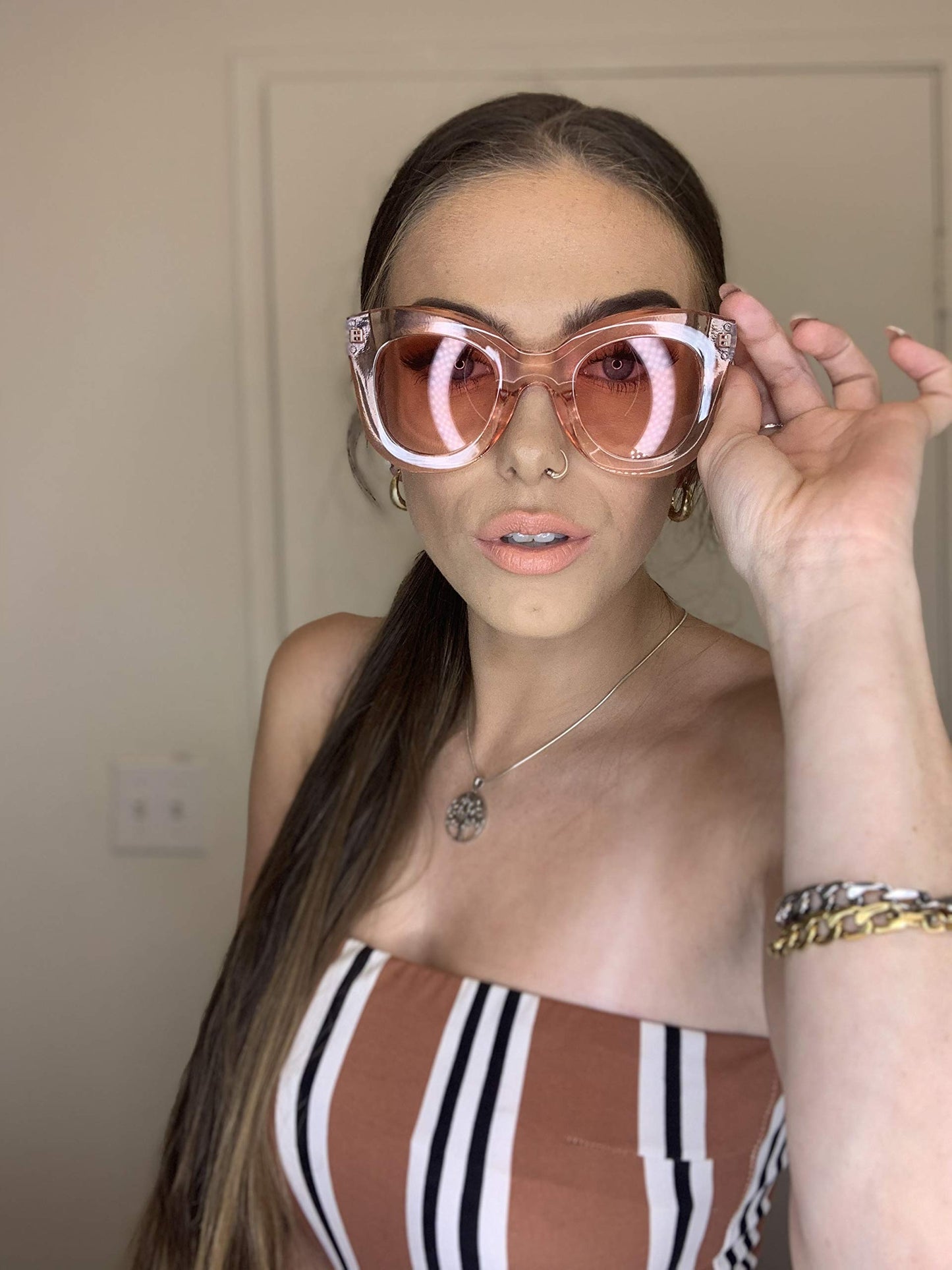 Retro Oversized Square Horn Sunglasses Semi Cat Eye Butterfly Glass Big Thick Bold Frame