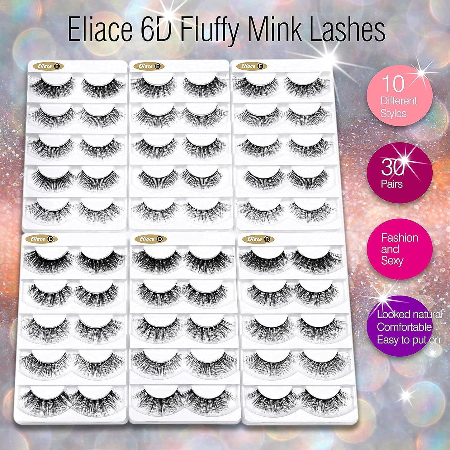 False Eyelashes Natural look Cat Eye Lashes Wispy Strips,6D Volume Mink lashes 30 Pairs 10 Mixed Styles Fake Eyelashes Pack, Wispy Eyelash Soft Reusable Dramatic Fluffy Beauty Lash
