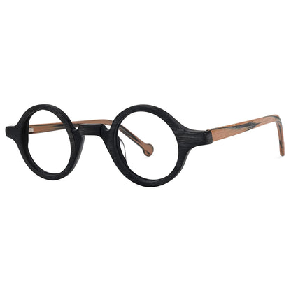 Vintage Small Round Blue Light Blocking Glasses for Men Women Wood Grain Acetate Eyewear
