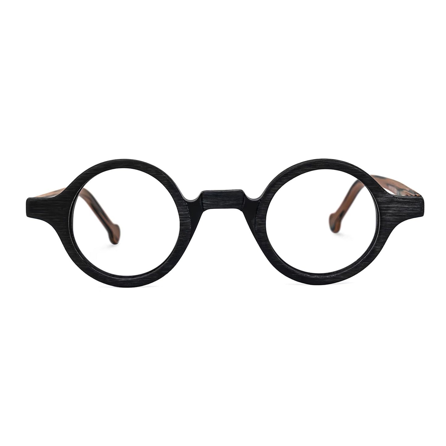Vintage Small Round Blue Light Blocking Glasses for Men Women Wood Grain Acetate Eyewear
