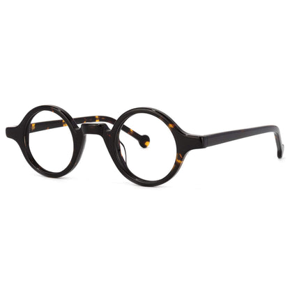 Vintage Small Round Blue Light Blocking Glasses for Men Women Wood Grain Acetate Eyewear