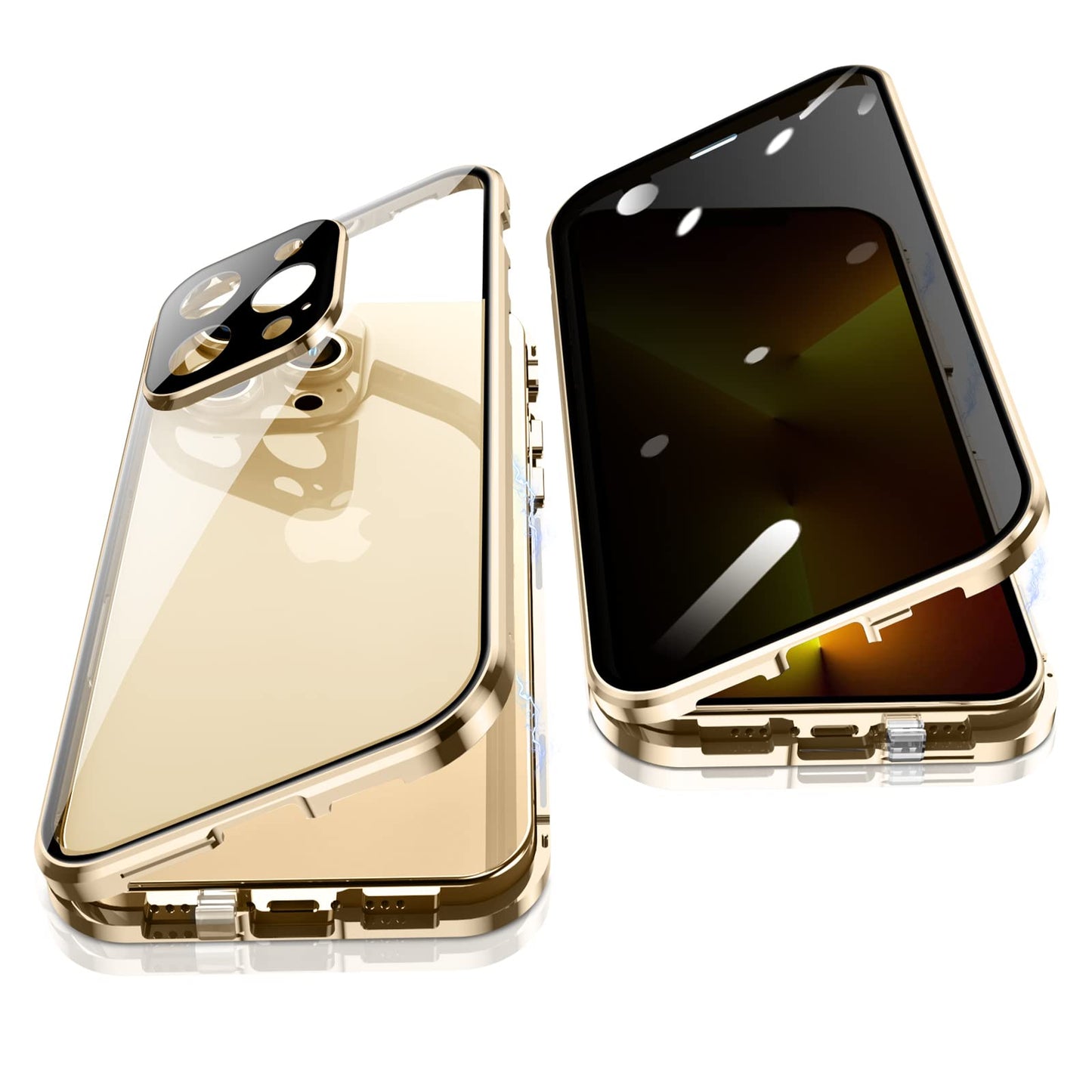 Anti Peeping Case for iPhone 13 Pro Max, 360 Degree Protection Cover, Privacy Tempered Glass Anti-Spy Case Cover, Magnetic Adsorption Bumper Metal Frame Case for 13 Pro Max (Silver)
