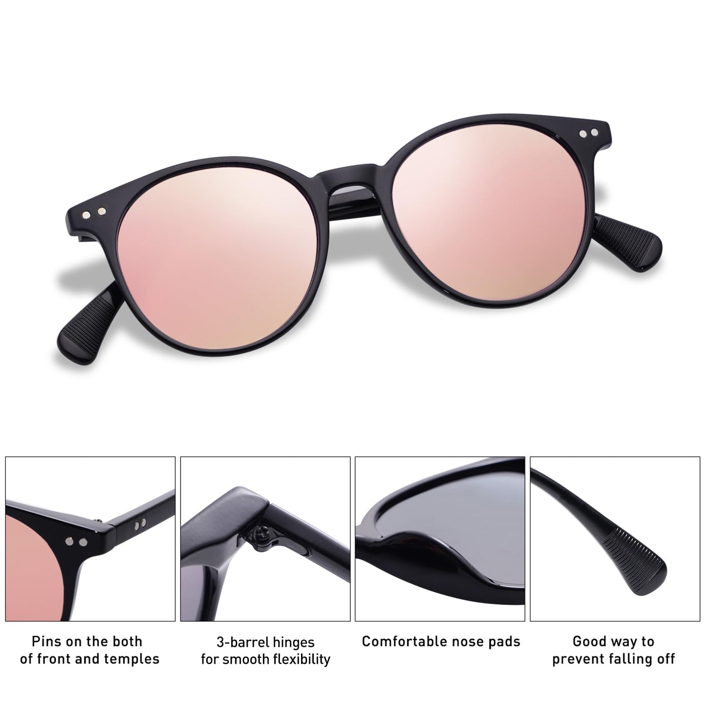 Small Round Classic Polarized Sunglasses for Women Men Vintage Style UV400 Lens SJ2113