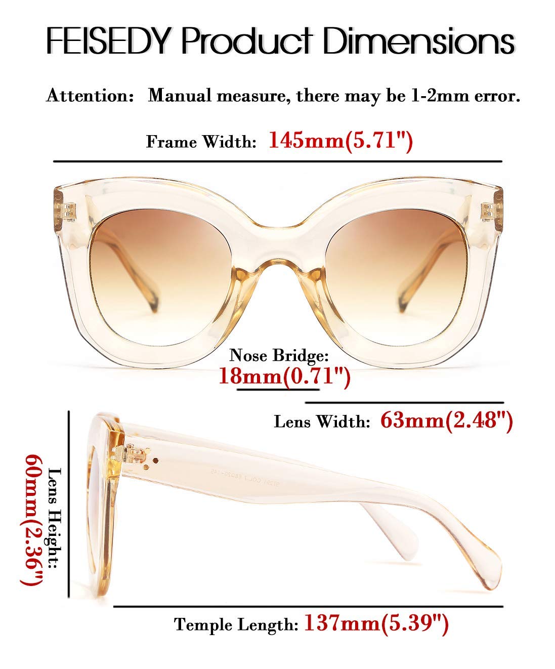 Retro Oversized Square Horn Sunglasses Semi Cat Eye Butterfly Glass Big Thick Bold Frame