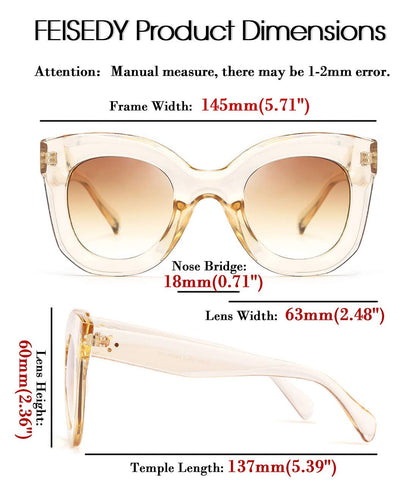 Retro Oversized Square Horn Sunglasses Semi Cat Eye Butterfly Glass Big Thick Bold Frame