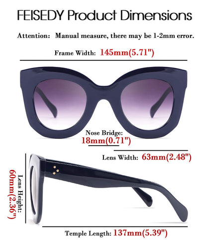 Retro Oversized Square Horn Sunglasses Semi Cat Eye Butterfly Glass Big Thick Bold Frame