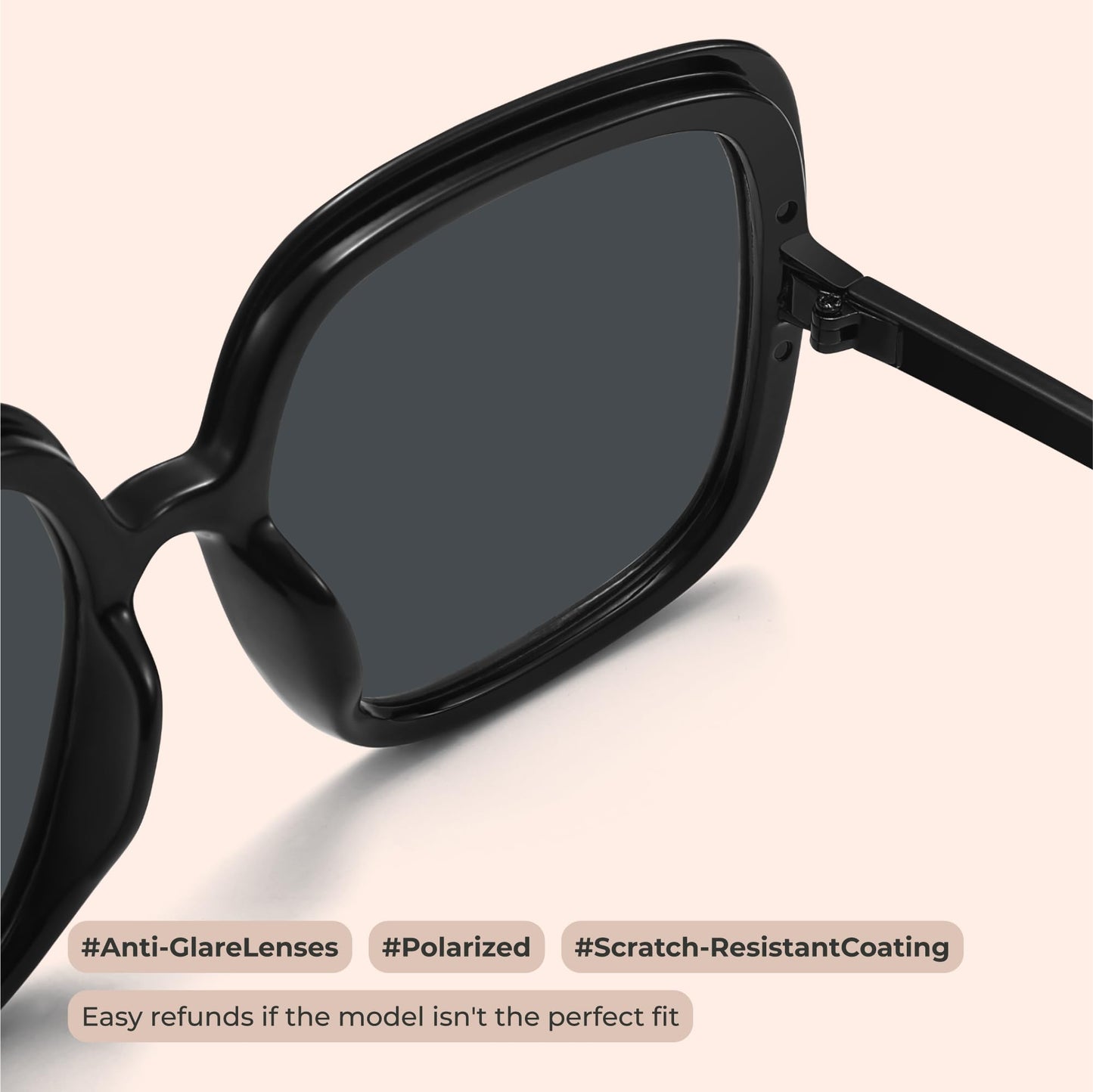 Oversized Polarized Sunglasses Women, Trendy Retro Sun Glasses