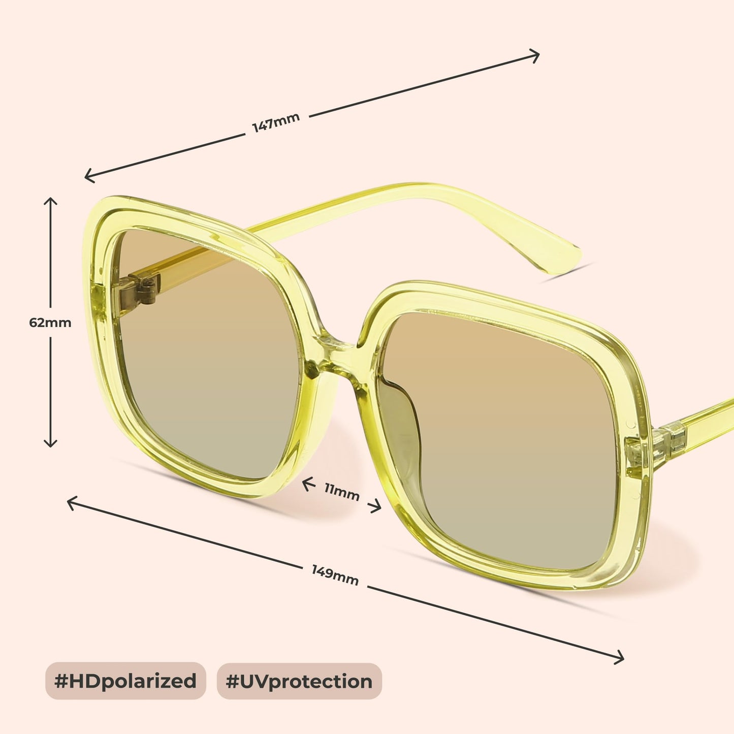 Oversized Polarized Sunglasses Women, Trendy Retro Sun Glasses