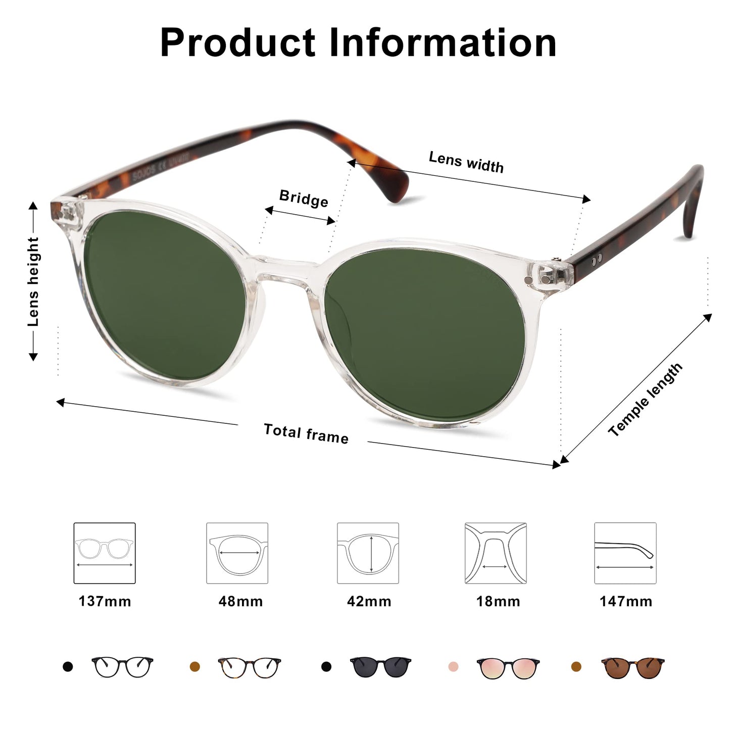 Small Round Classic Polarized Sunglasses for Women Men Vintage Style UV400 Lens SJ2113