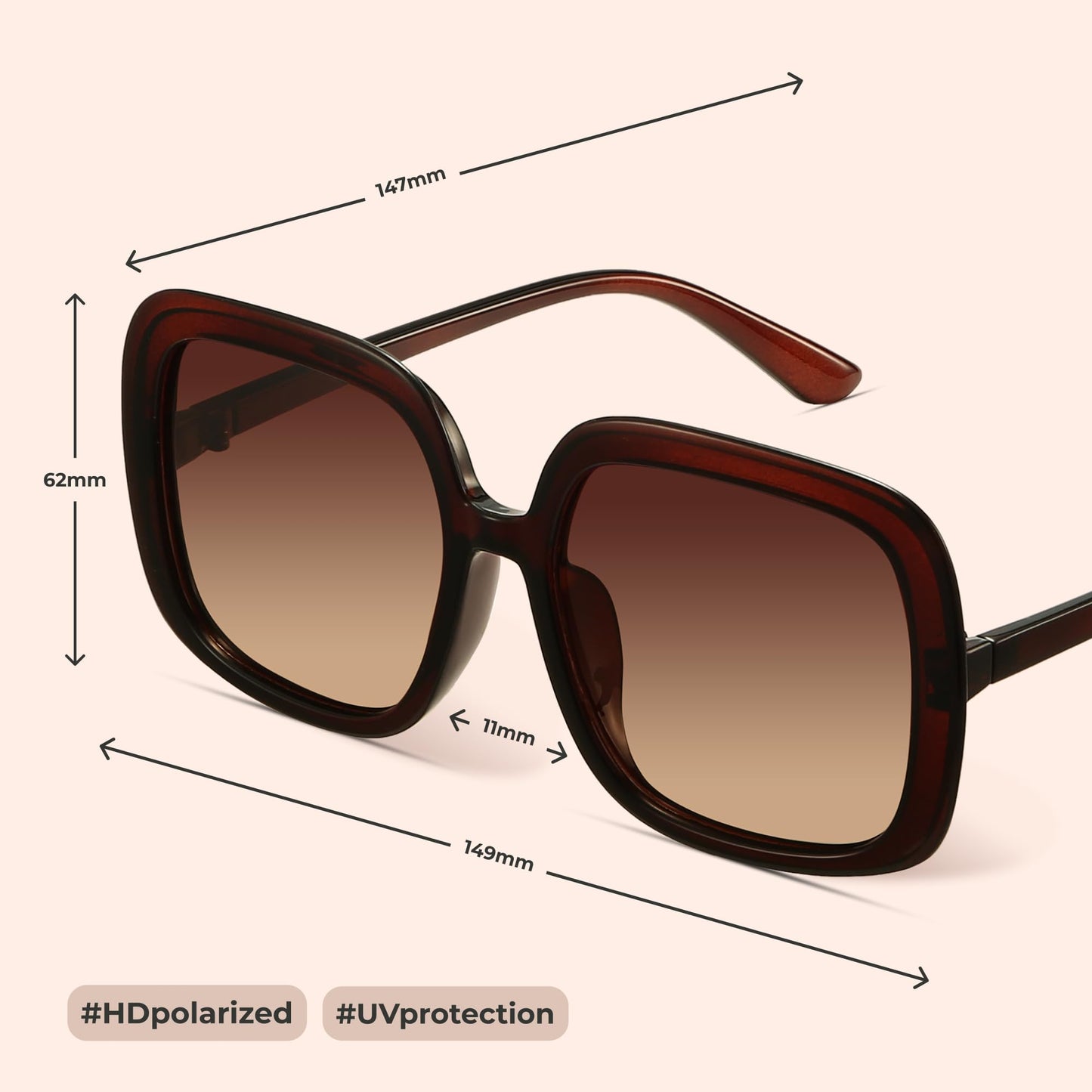 Oversized Polarized Sunglasses Women, Trendy Retro Sun Glasses
