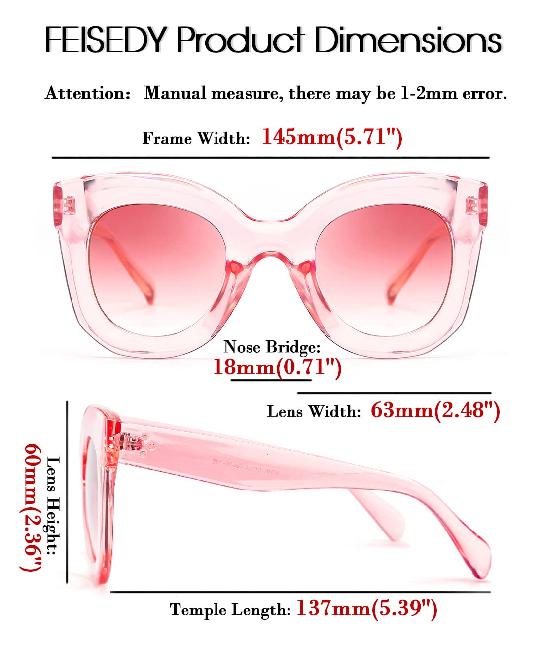 Retro Oversized Square Horn Sunglasses Semi Cat Eye Butterfly Glass Big Thick Bold Frame