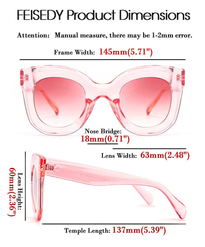 Retro Oversized Square Horn Sunglasses Semi Cat Eye Butterfly Glass Big Thick Bold Frame