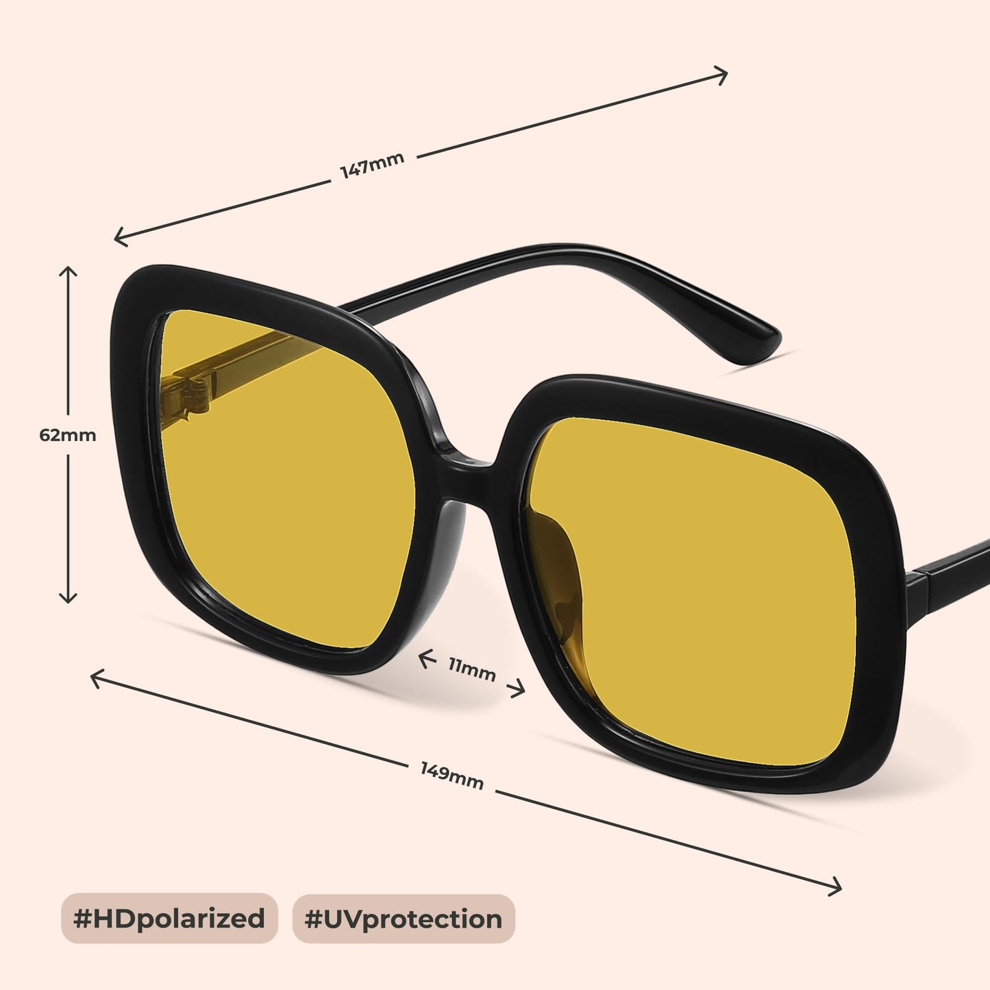 Oversized Polarized Sunglasses Women, Trendy Retro Sun Glasses