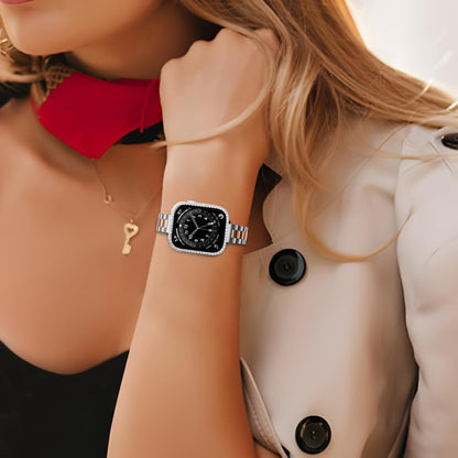 Slim Stainless Steel Band Compatible with Apple Watch 38mm 40mm 41mm 42mm 44mm 45mm, Bands with Bling Case Screen Protector for iWatch Series 9/8/7/6/5/4/3/2/1/SE