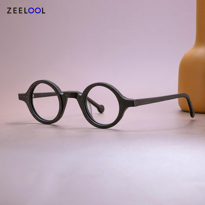Vintage Small Round Blue Light Blocking Glasses for Men Women Wood Grain Acetate Eyewear