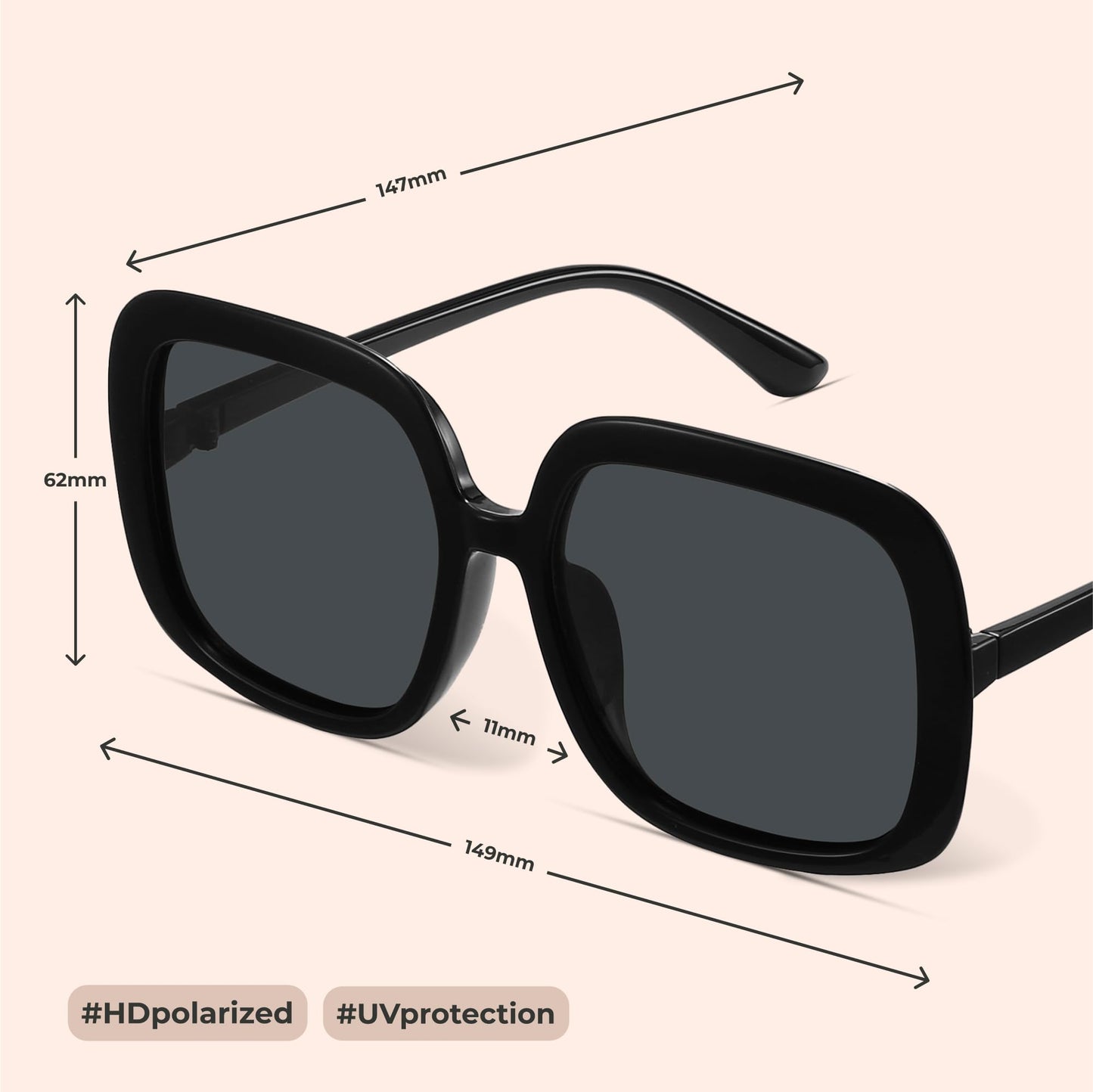 Oversized Polarized Sunglasses Women, Trendy Retro Sun Glasses