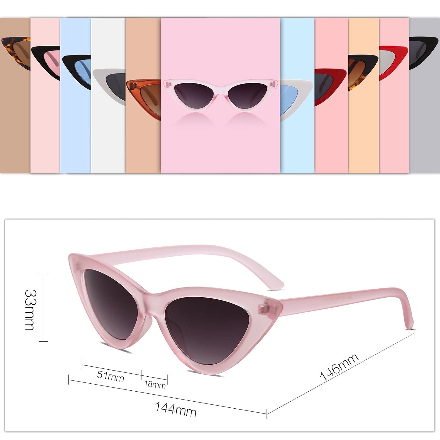 Retro Vintage Narrow Cat Eye Sunglasses for Women Clout Goggles Plastic Frame
