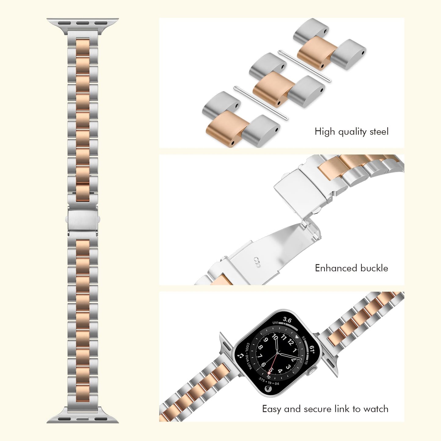 Slim Stainless Steel Band Compatible with Apple Watch 38mm 40mm 41mm 42mm 44mm 45mm, Bands with Bling Case Screen Protector for iWatch Series 9/8/7/6/5/4/3/2/1/SE