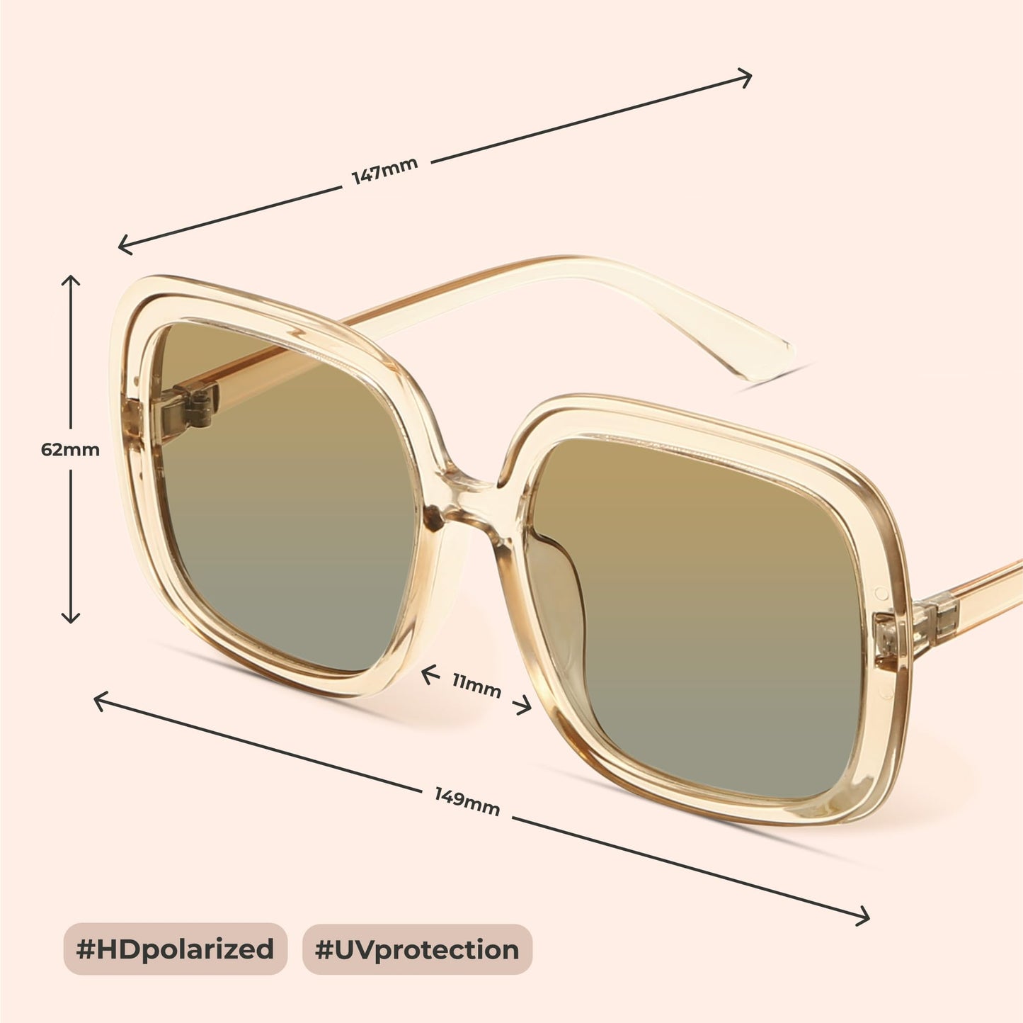 Oversized Polarized Sunglasses Women, Trendy Retro Sun Glasses