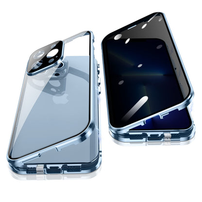 Anti Peeping Case for iPhone 13 Pro Max, 360 Degree Protection Cover, Privacy Tempered Glass Anti-Spy Case Cover, Magnetic Adsorption Bumper Metal Frame Case for 13 Pro Max (Silver)