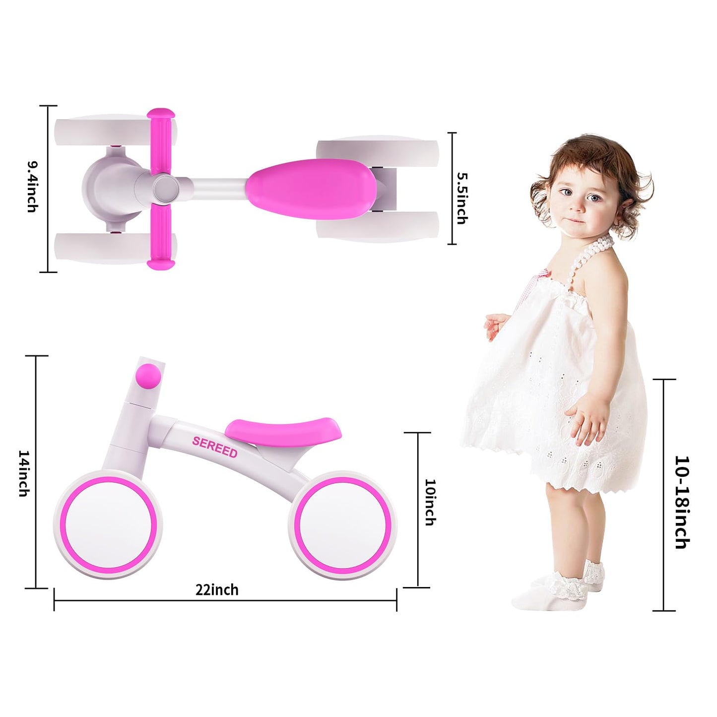 Baby Balance Bike for 1 Year Old Boys Girls 12-24 Month Toddler Balance Bike, 4 Wheels Toddler First Bike, First Birthday Gifts