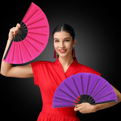 Blulu 4 Pcs Large Folding Fans for Line Dancing Big Silk Hand Clapping Popping Fans Bulk for Dancing Boots on The Ground Festival Party Decoration(Classic Style,Blue, Rose Red, Green, Red,13 Inch)