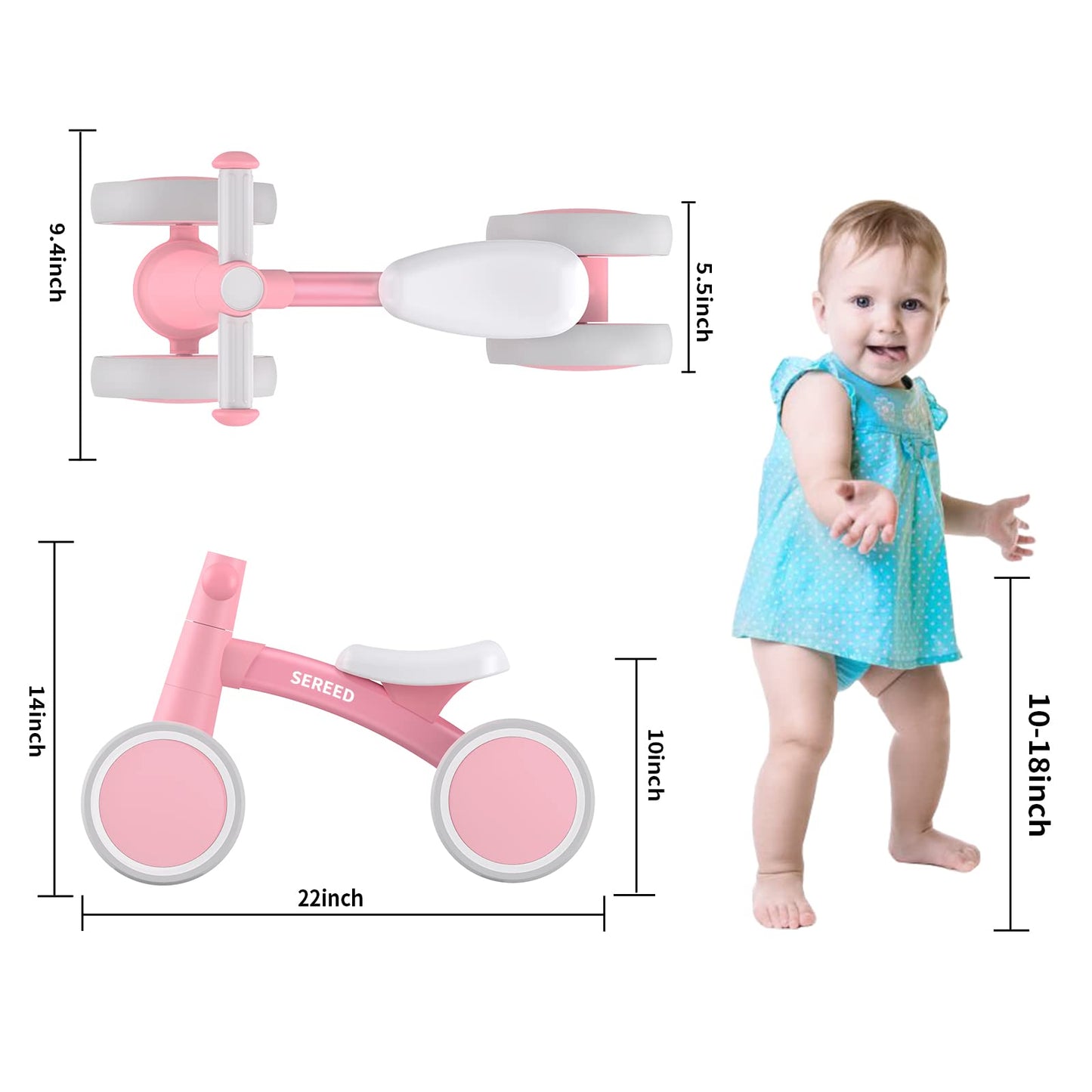 Baby Balance Bike for 1 Year Old Boys Girls 12-24 Month Toddler Balance Bike, 4 Wheels Toddler First Bike, First Birthday Gifts