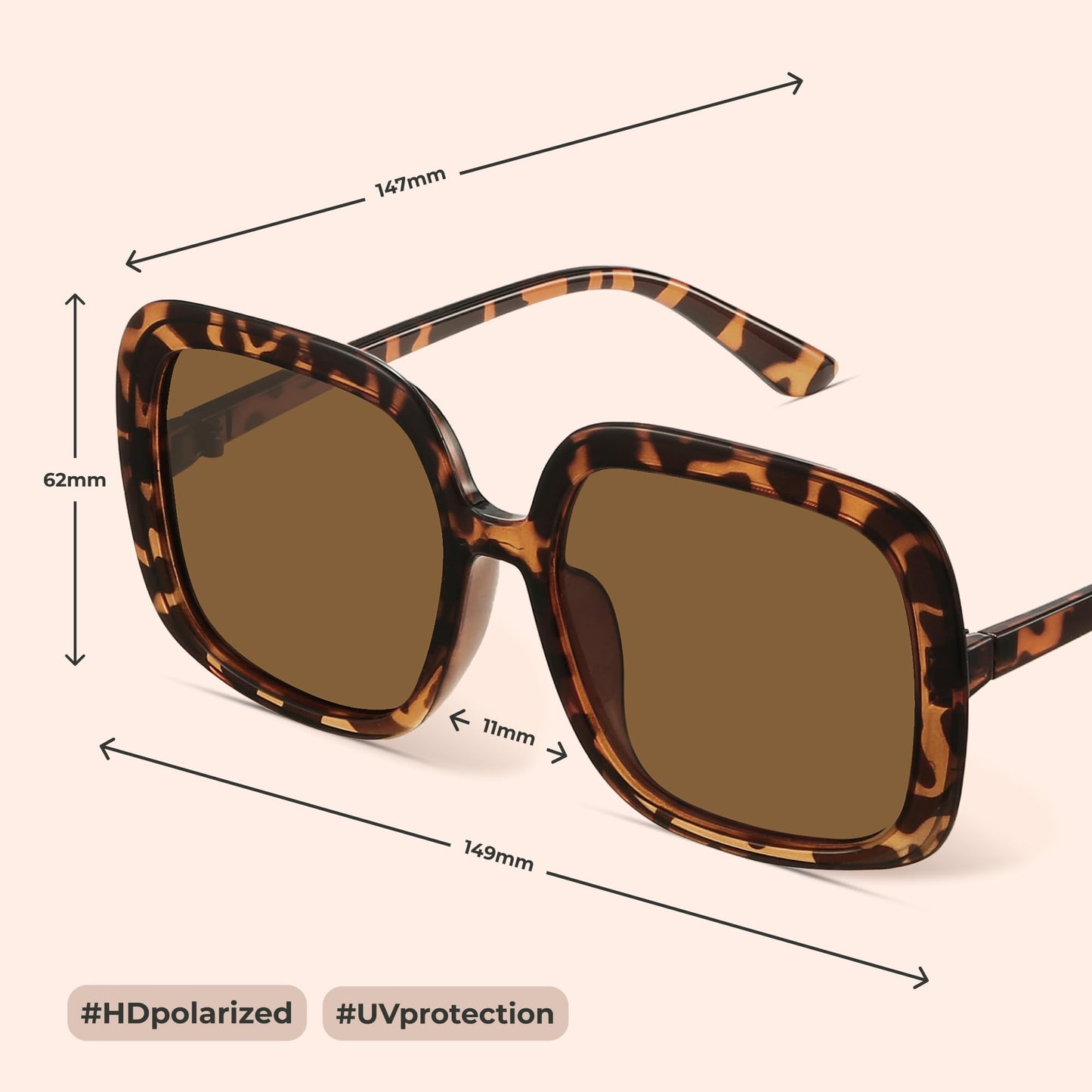 Oversized Polarized Sunglasses Women, Trendy Retro Sun Glasses