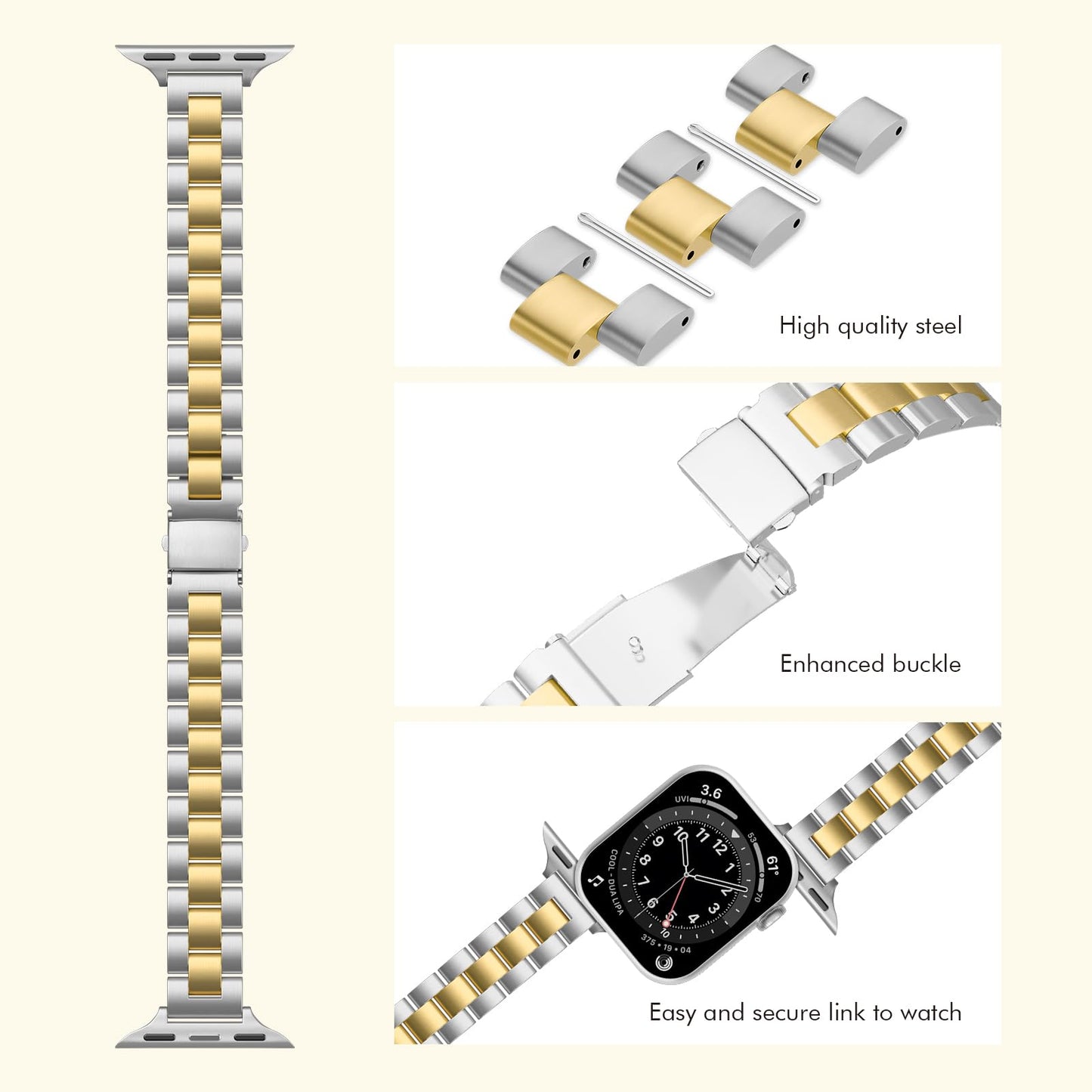 Slim Stainless Steel Band Compatible with Apple Watch 38mm 40mm 41mm 42mm 44mm 45mm, Bands with Bling Case Screen Protector for iWatch Series 9/8/7/6/5/4/3/2/1/SE