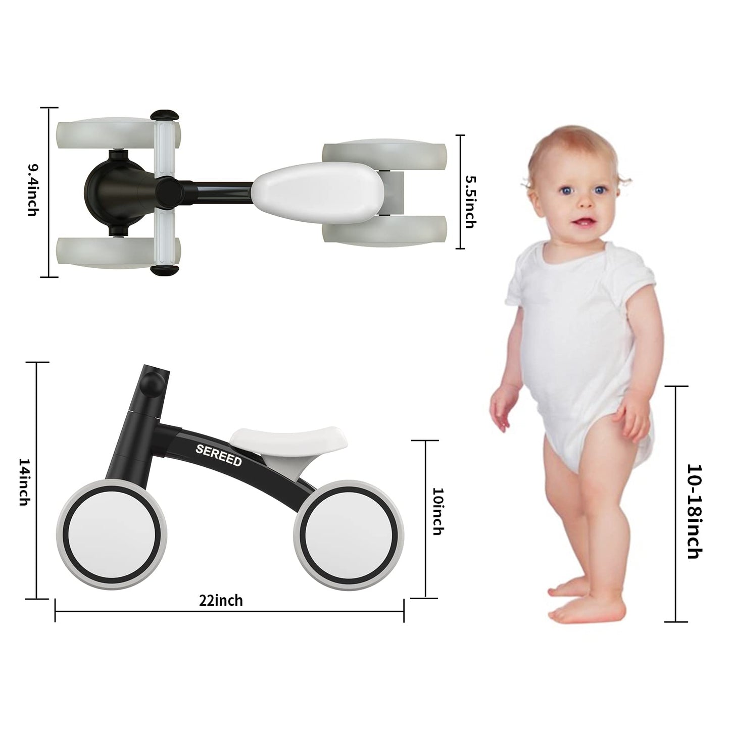 Baby Balance Bike for 1 Year Old Boys Girls 12-24 Month Toddler Balance Bike, 4 Wheels Toddler First Bike, First Birthday Gifts