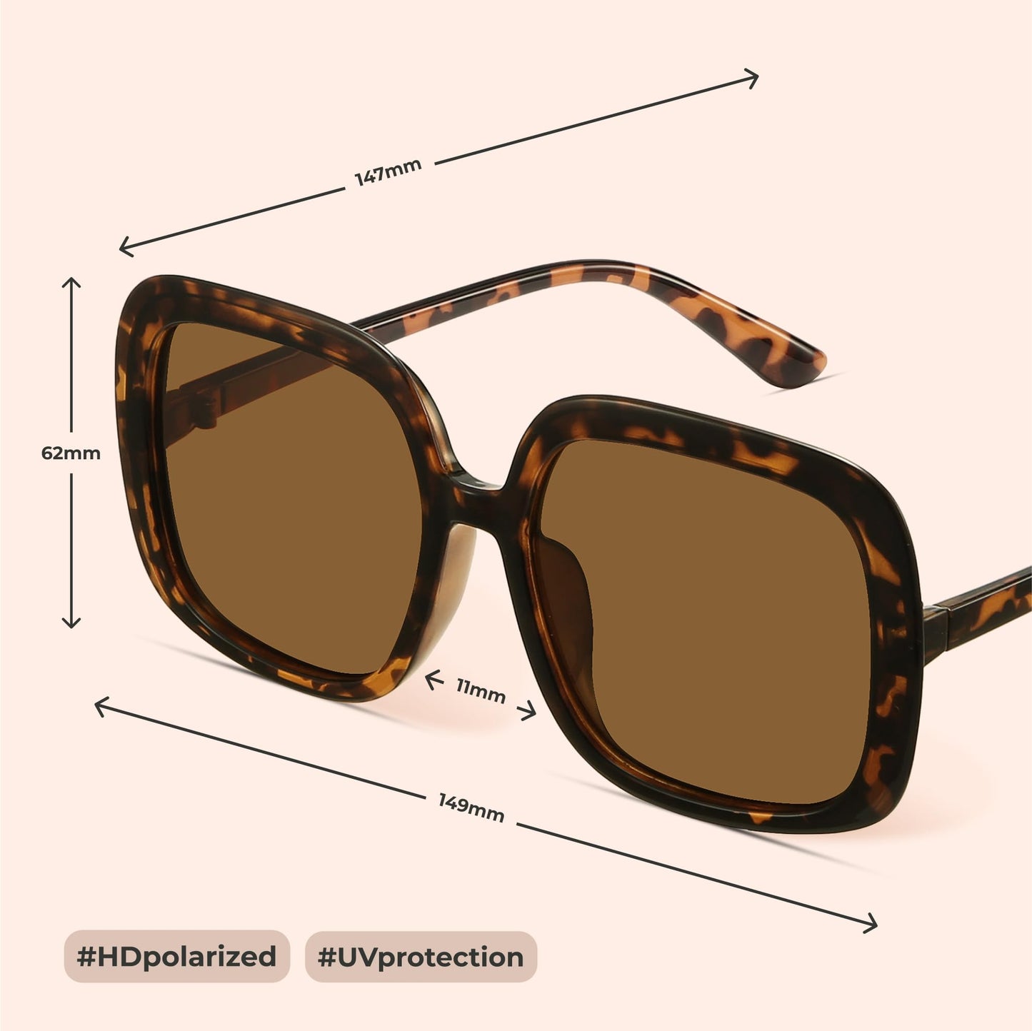 Oversized Polarized Sunglasses Women, Trendy Retro Sun Glasses