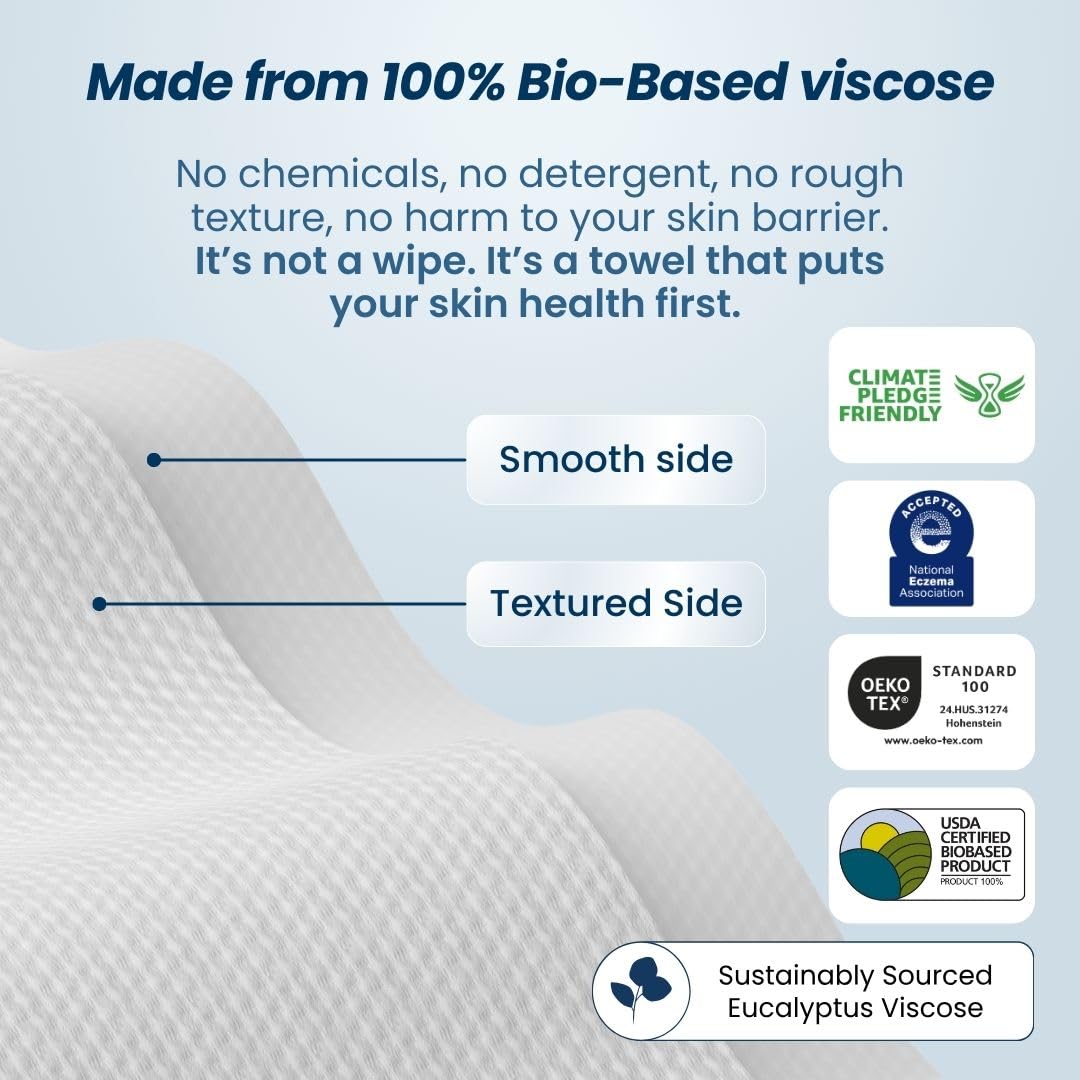 Clean Skin Club Clean Towels XL™, 100% USDA Biobased Face Towel, Disposable Face Towelette, Eczema Association Accepted, Makeup Remover Dry Wipes, Ultra Soft, 50 Ct, 1 Pack