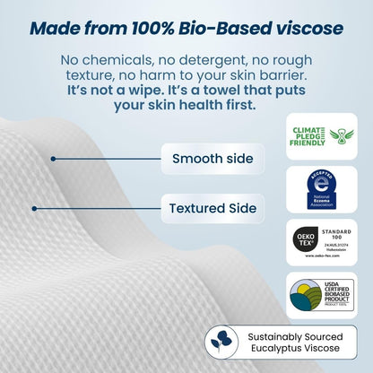 Clean Skin Club Clean Towels XL™, 100% USDA Biobased Face Towel, Disposable Face Towelette, Eczema Association Accepted, Makeup Remover Dry Wipes, Ultra Soft, 50 Ct, 1 Pack