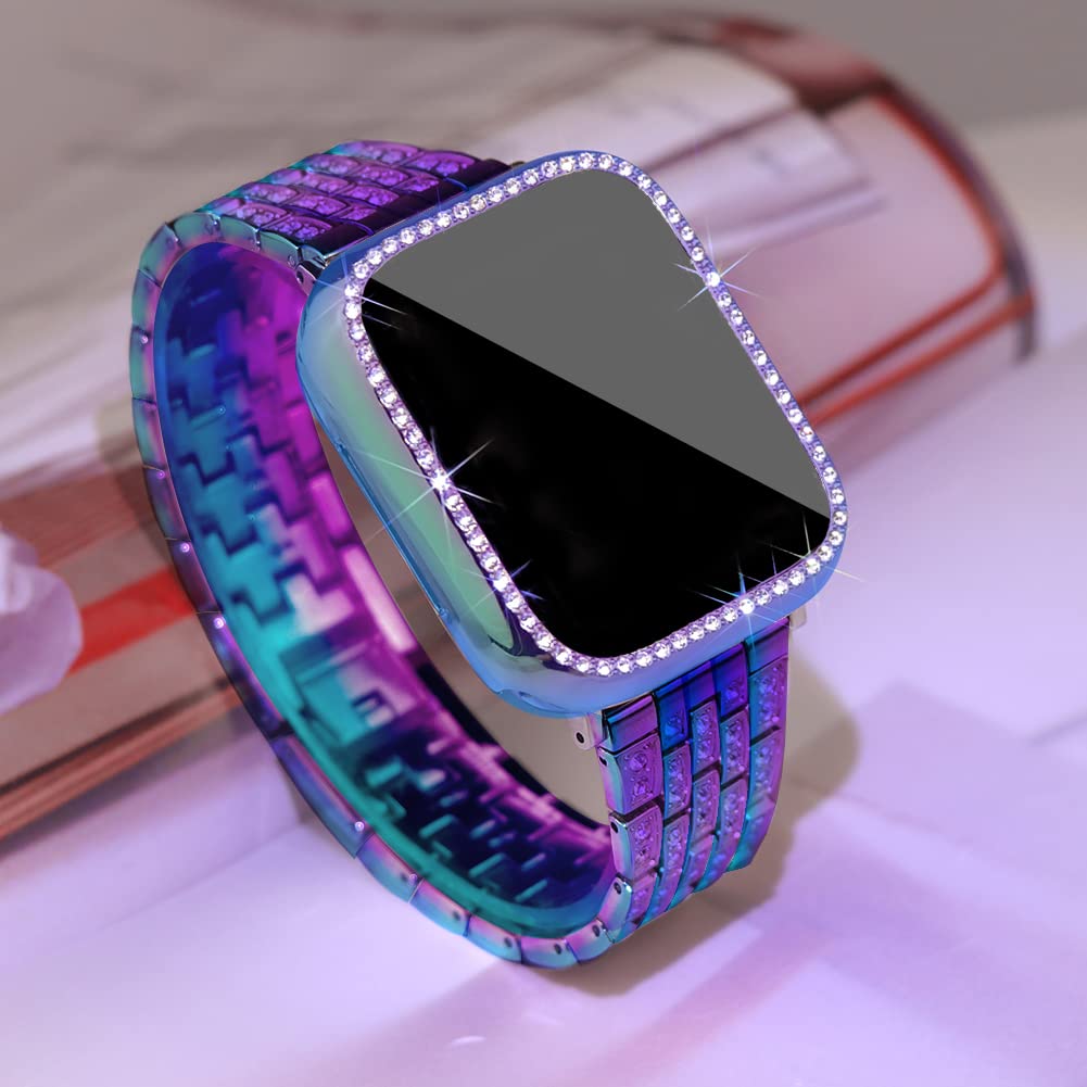 Supoix Compatible with Apple Watch Band 38mm 40mm 41mm 42mm 44mm 45mm 46mm 49mm+ Case, Women Jewelry Bling Diamond Rhinestone Replacement Metal Bands & 2 Pack PC Protector Case for iWatch Ultra 2/ Ultra Series 10/9/8/7/6/5/4/3/2/1/SE