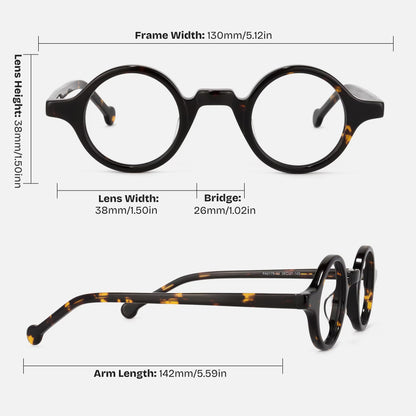 Vintage Small Round Blue Light Blocking Glasses for Men Women Wood Grain Acetate Eyewear