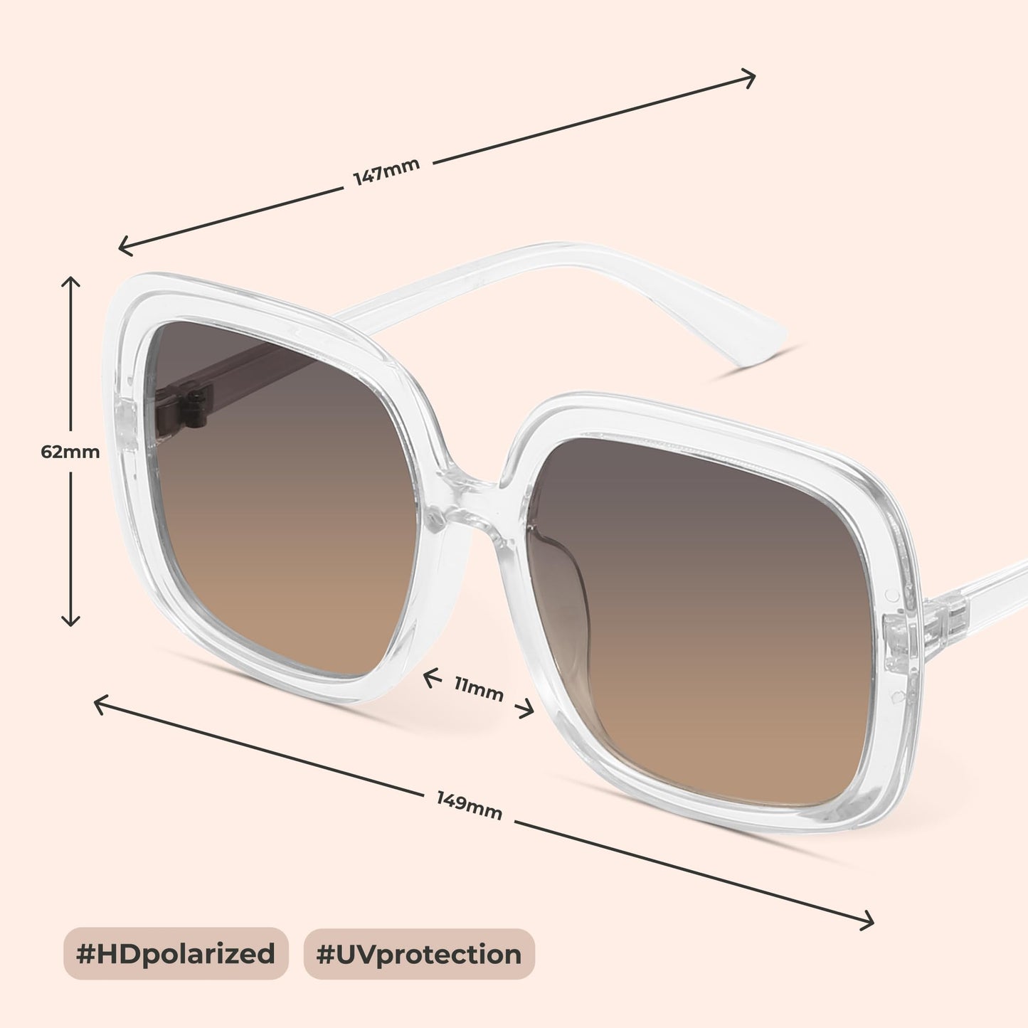 Oversized Polarized Sunglasses Women, Trendy Retro Sun Glasses