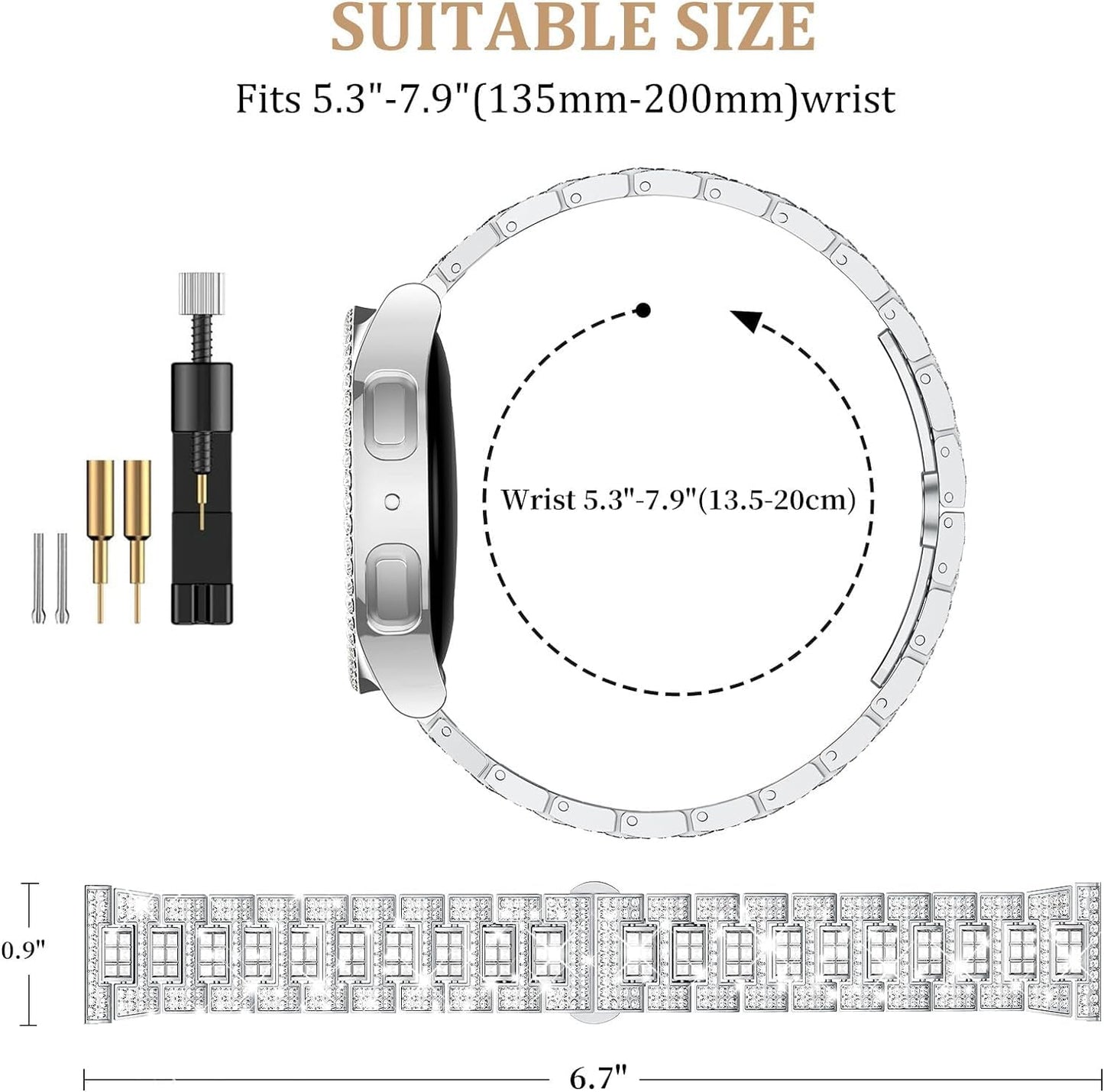 Supoix Compatible with Apple Watch Band 38mm 40mm 41mm 42mm 44mm 45mm 46mm 49mm+ Case, Women Jewelry Bling Diamond Rhinestone Replacement Metal Bands & 2 Pack PC Protector Case for iWatch Ultra 2/ Ultra Series 10/9/8/7/6/5/4/3/2/1/SE