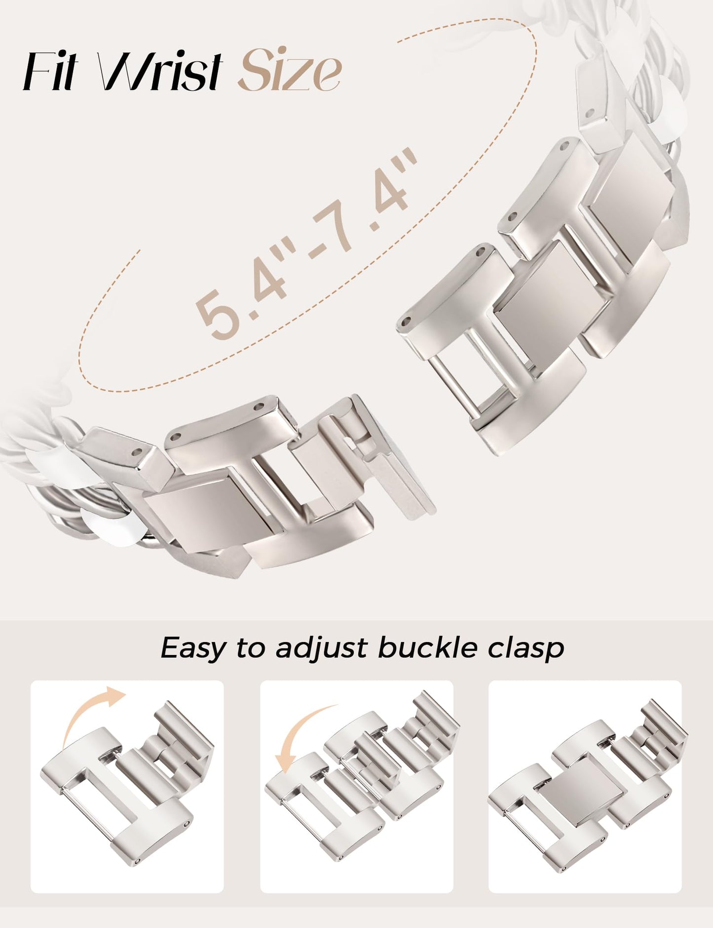 Silver Watch Bands for Women Compatible with Apple Watch Band 38mm 40mm 41mm 42mm (S10) Adjustable Unique Charms Metal Strap Cowboy Chain Bracelet for iWatch Series 10/9/8/7/6/5/4/3/2/1/SE