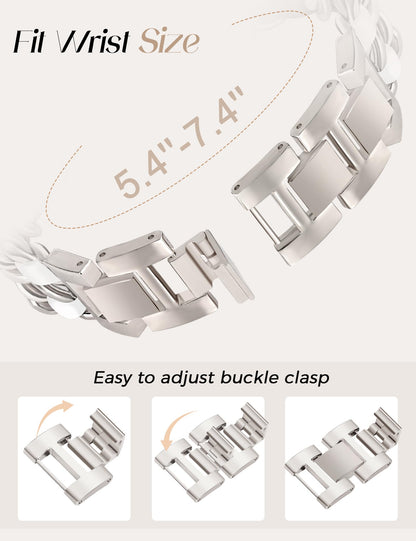 Silver Watch Bands for Women Compatible with Apple Watch Band 38mm 40mm 41mm 42mm (S10) Adjustable Unique Charms Metal Strap Cowboy Chain Bracelet for iWatch Series 10/9/8/7/6/5/4/3/2/1/SE