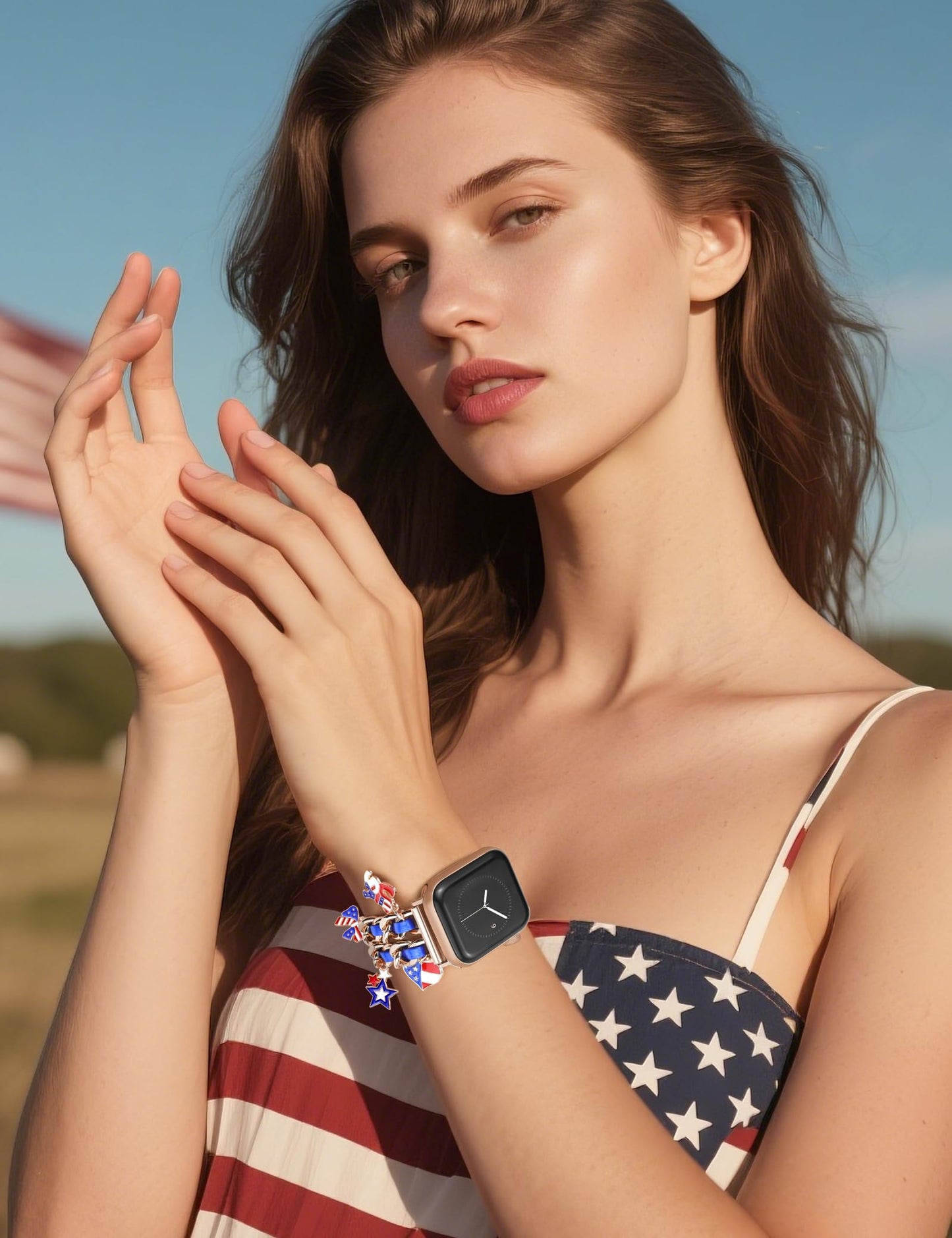 Silver Watch Bands for Women Compatible with Apple Watch Band 38mm 40mm 41mm 42mm (S10) Adjustable Unique Charms Metal Strap Cowboy Chain Bracelet for iWatch Series 10/9/8/7/6/5/4/3/2/1/SE