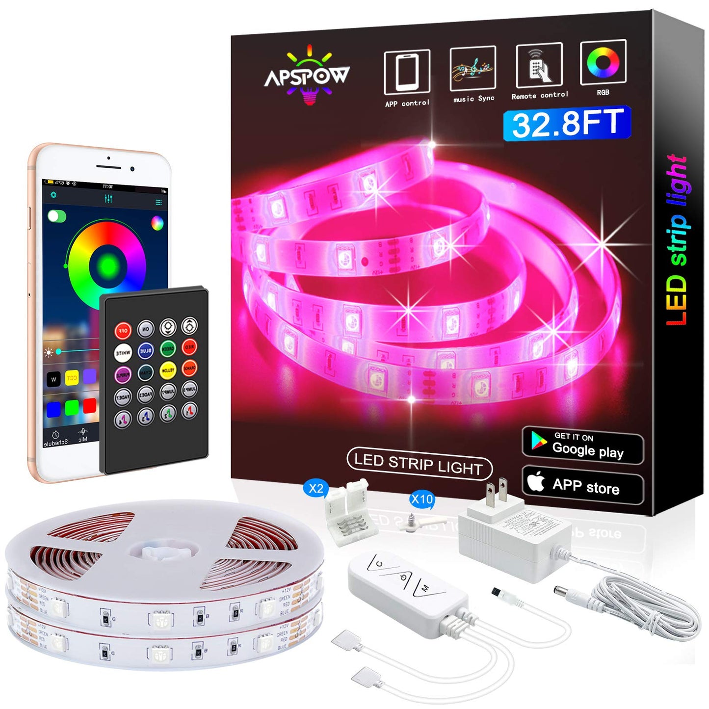 LED Strip Lights 100ft, Bluetooth and APP Control, Multicolor RGB Light Strips, Music Sync Color Changing for Bedroom Indoor