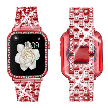 Supoix Compatible with Apple Watch Band 38mm 40mm 41mm 42mm 44mm 45mm 46mm 49mm+ Case, Women Jewelry Bling Diamond Rhinestone Replacement Metal Bands & 2 Pack PC Protector Case for iWatch Ultra 2/ Ultra Series 10/9/8/7/6/5/4/3/2/1/SE