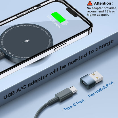 Magnetic Wireless Charging Pad for iPhone 16 15 14 13 12 Series & AirPods 4-2 Pro, Strong Magnet, Aluminum Alloy, USB-C/A Ports, Ultra-Thin & Portable, Ideal for Desk & Bedside