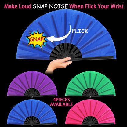 Blulu 4 Pcs Large Folding Fans for Line Dancing Big Silk Hand Clapping Popping Fans Bulk for Dancing Boots on The Ground Festival Party Decoration(Classic Style,Blue, Rose Red, Green, Red,13 Inch)